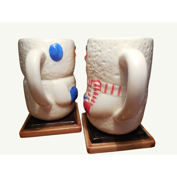 Vintage Snowman Ceramic Hot Chocolate Mugs Set Of 2 - Picture 4 of 8